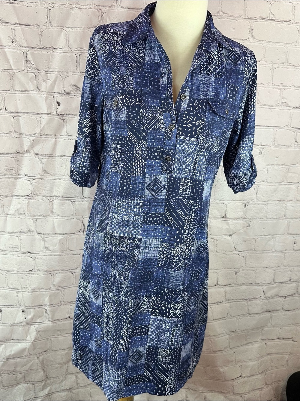 J. McLaughlin Patchwork Shirt Dress women S coastal grandma boho beach travel